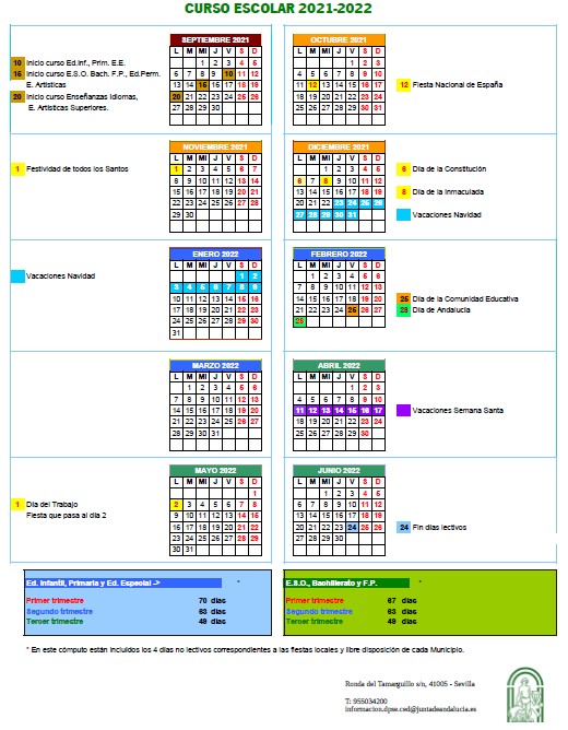 calendario escolar curso 21 22